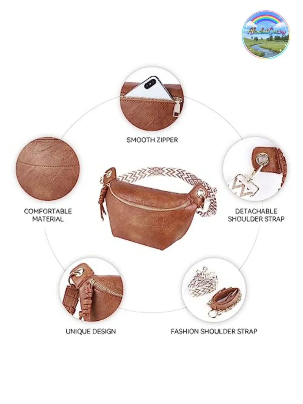 PU Leather Fanny Pack Waist Bag Crossbody Purse with 2 Adjustable Straps